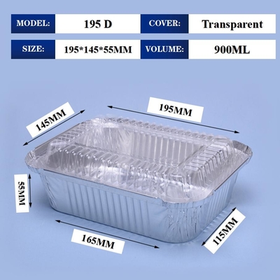 Customized Aluminum Foil Lunch Box 195d 900ml 195*145*55mm